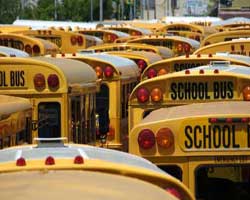 picture from iStockPhoto of school buses parked at a festival